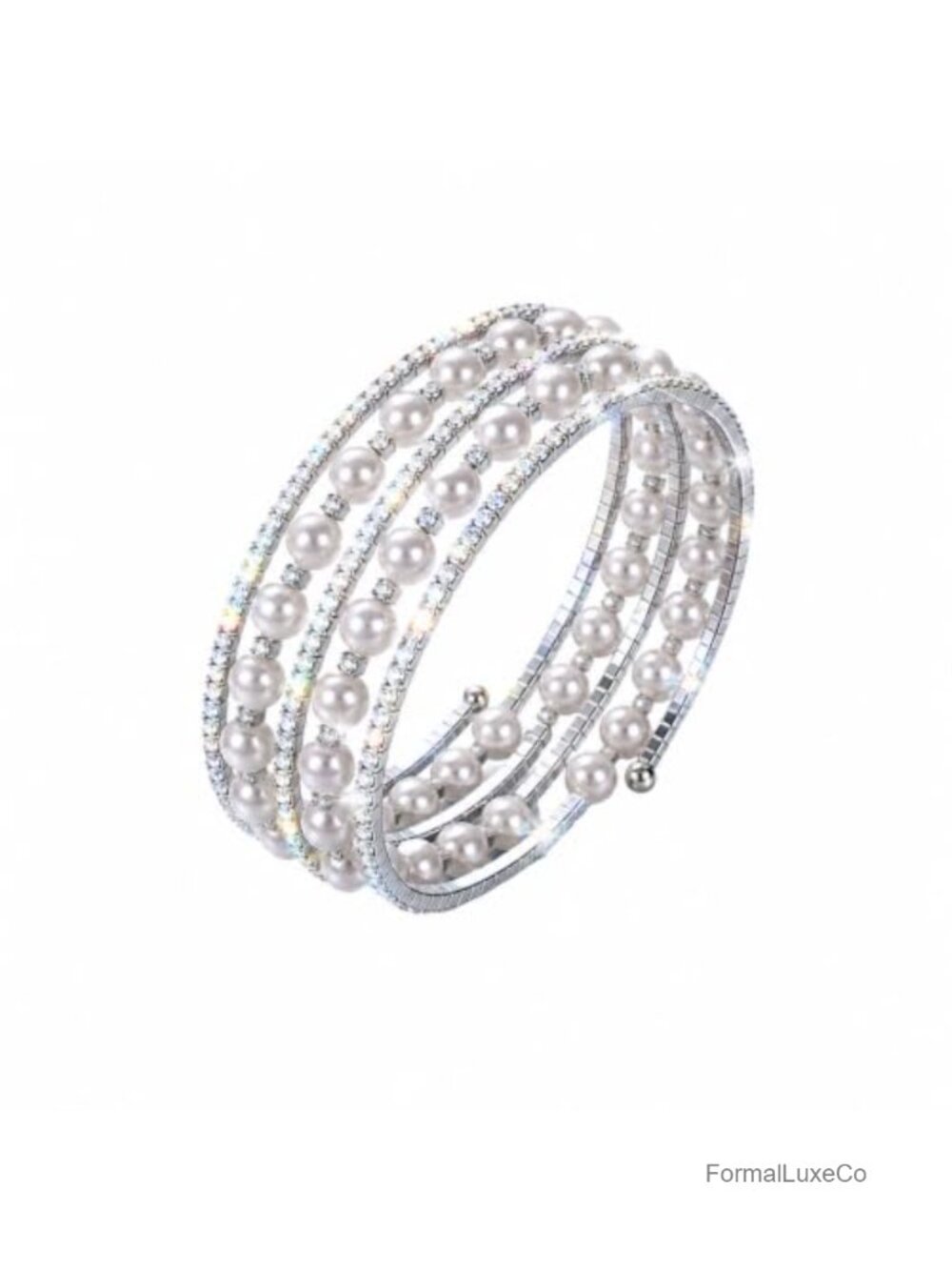 Pearl Rhinestone Stretch Cuff Bracelet Women's 1920s Costume Wedding Jewelry